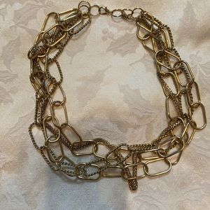 Vintage multi strand paper clip style gold chain/ necklace